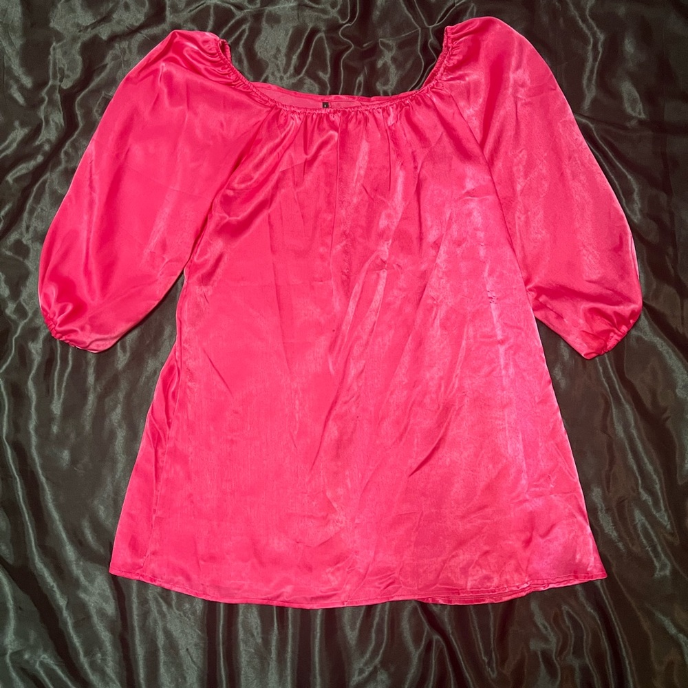 SHEIN Hot pink shiny puff sleeves dress
